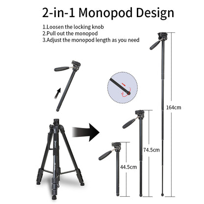KP-2294 - JMARY - 1.79M 2-in-1 Monopod & Horizontal Axis Tripod