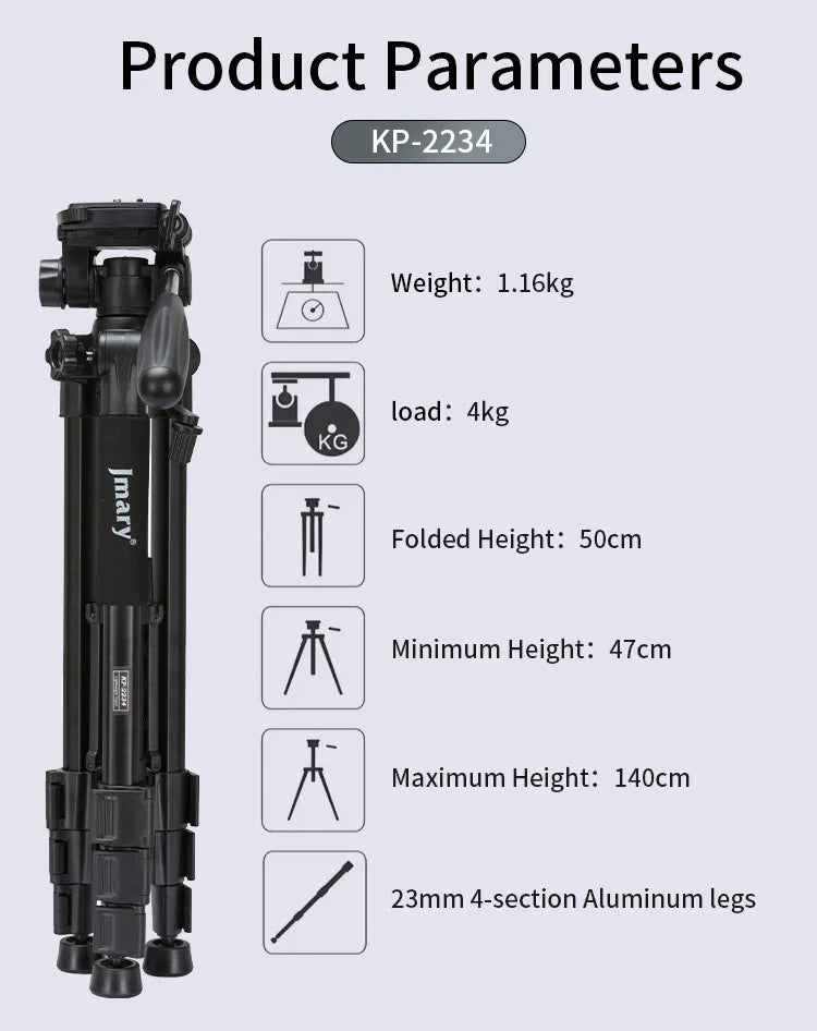 KP-2234 - JMARY - 1.4M Lightweight Aluminum Camera Tripod