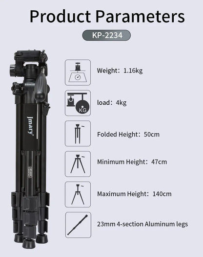 KP-2234 - JMARY - 1.4M Lightweight Aluminum Camera Tripod
