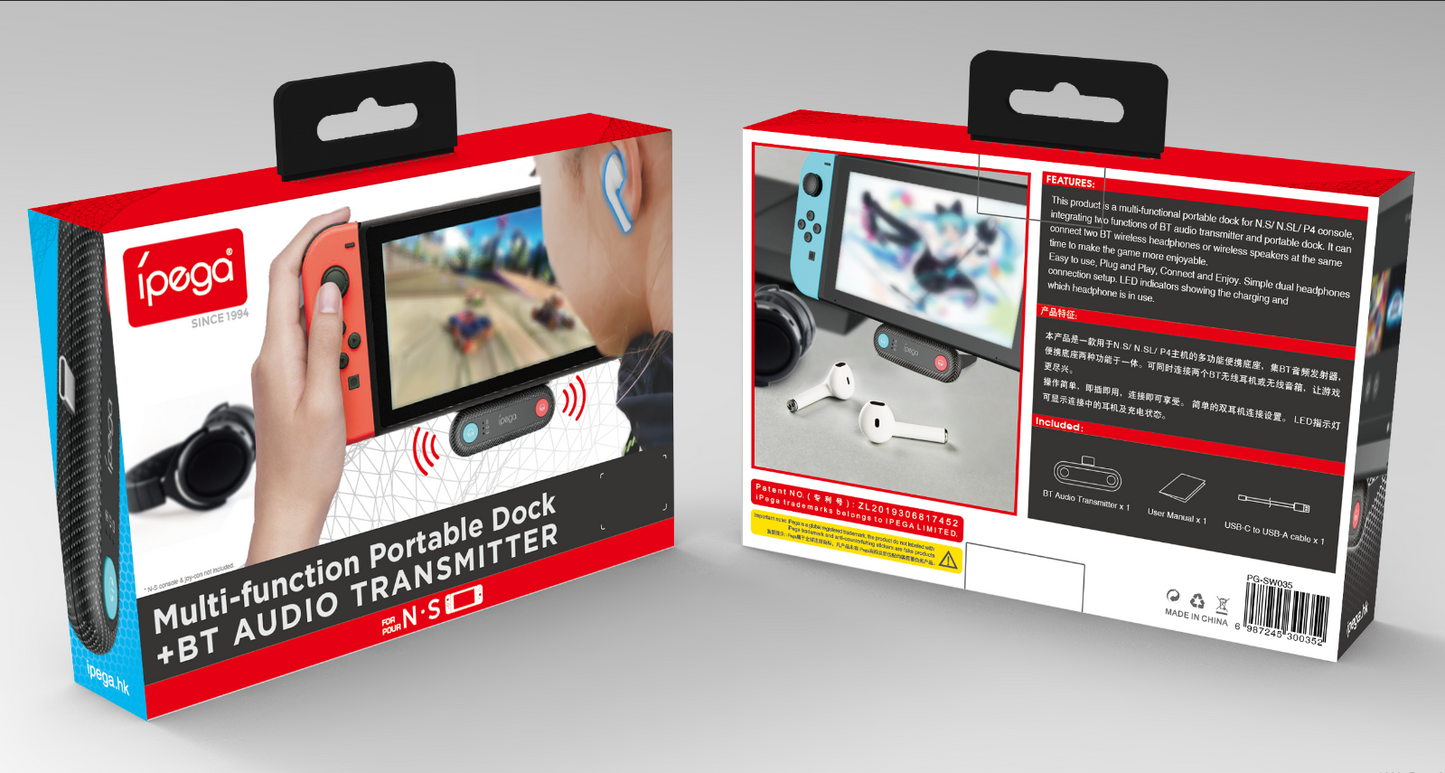 PG-SW035 - IPEGA - BLUE TOOTH AUDIO TRANSMITTER FOR NINTENDO SWITCH