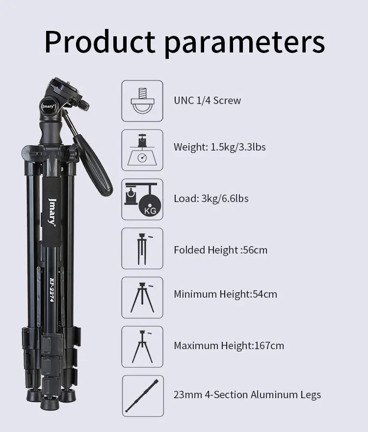 KP-2274 - JMARY - 1.67M 2-in-1 Monopod & Horizontal Axis Tripod