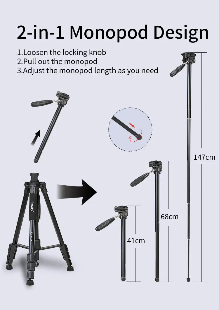 KP-2274 - JMARY - 1.67M 2-in-1 Monopod & Horizontal Axis Tripod