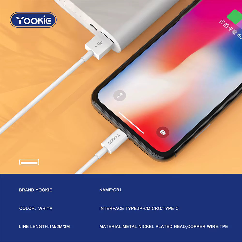 YOOKIE CB1 1m/2m/3m Data Cable USB Phone Cable 2.4a Flexible Type Material Fast Charging Cable