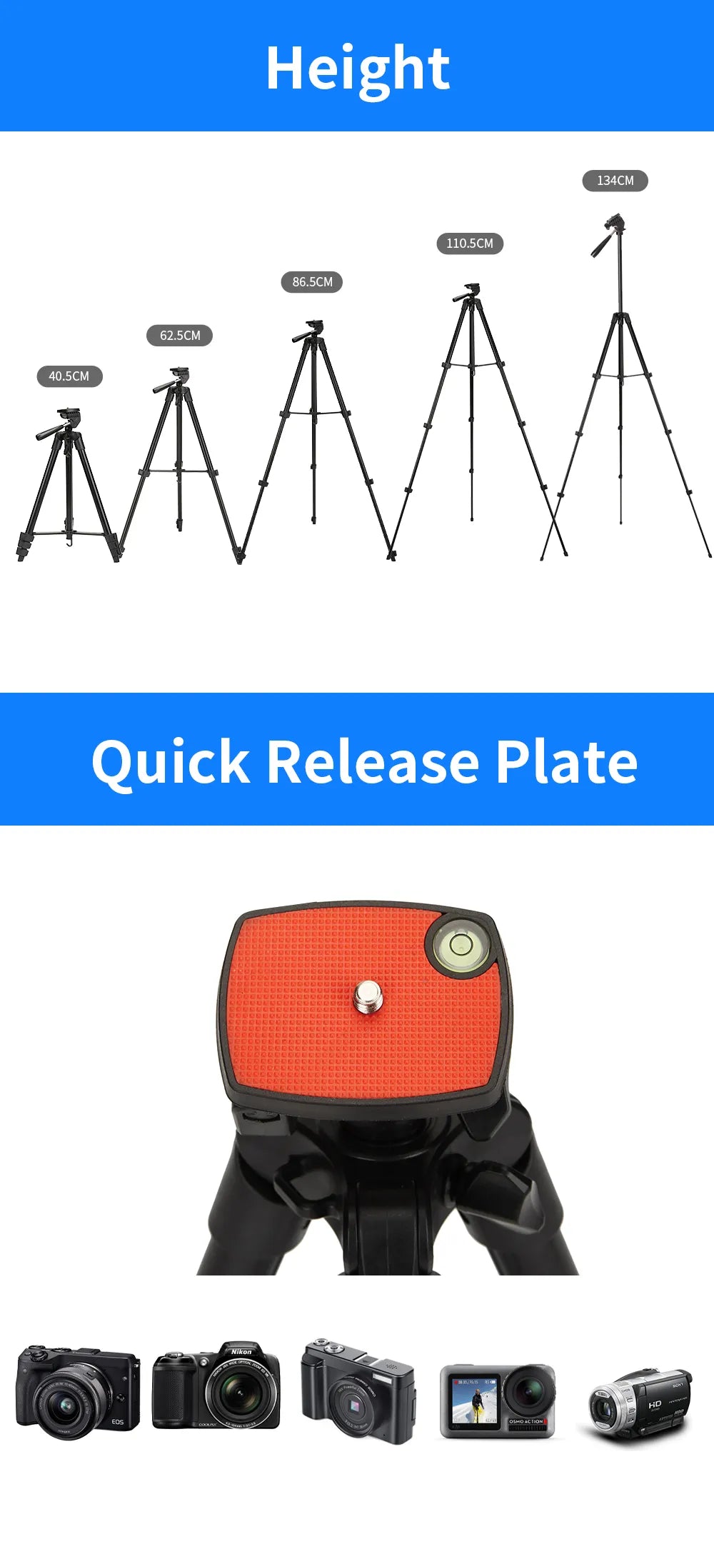 KP-2205 - JMARY - 1.35M Portable Aluminum Tripod Stand